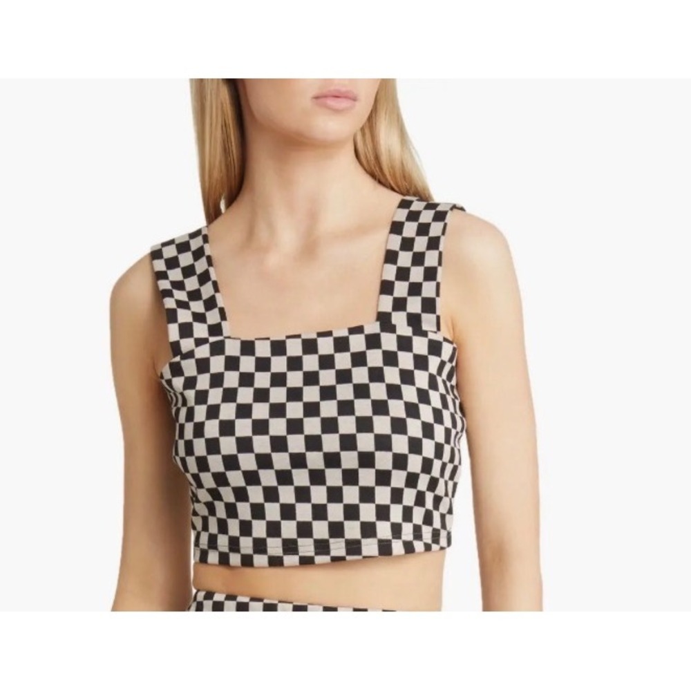 Dressed in LALA Black and White Checkered Crop Top